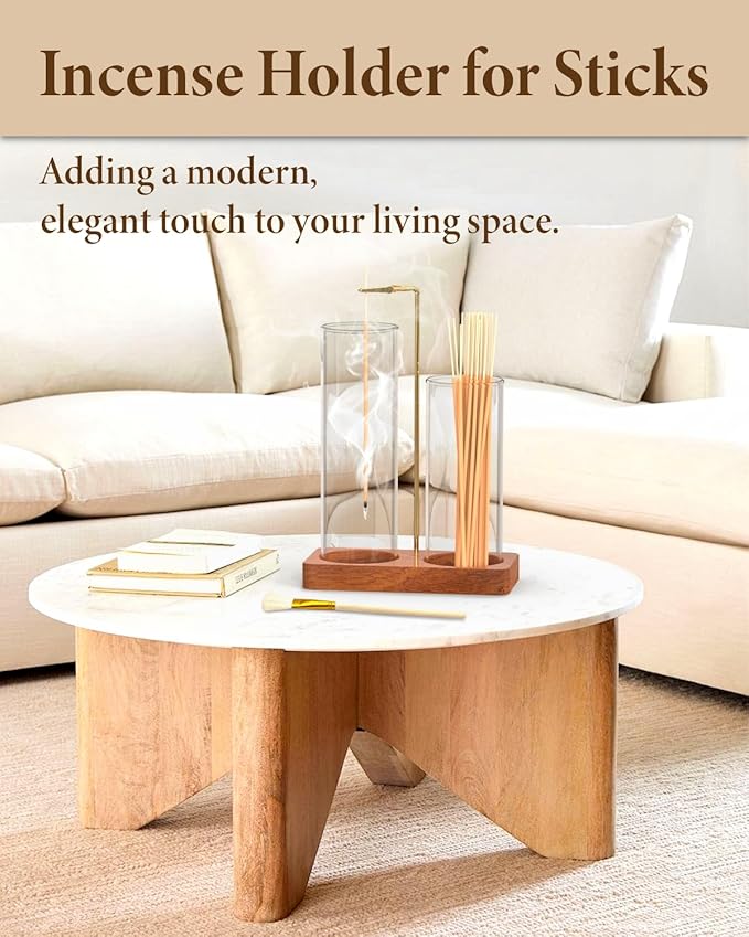 Incense Holder with 7.8" & 5.9" Glass Jars, 2 in 1 Incense Sticks Holder & Ash Catcher, Upside Down Incense Burner with Storage for Meditation, Yoga, Spa, Home Decor, with 20 Incense Sticks & Brush