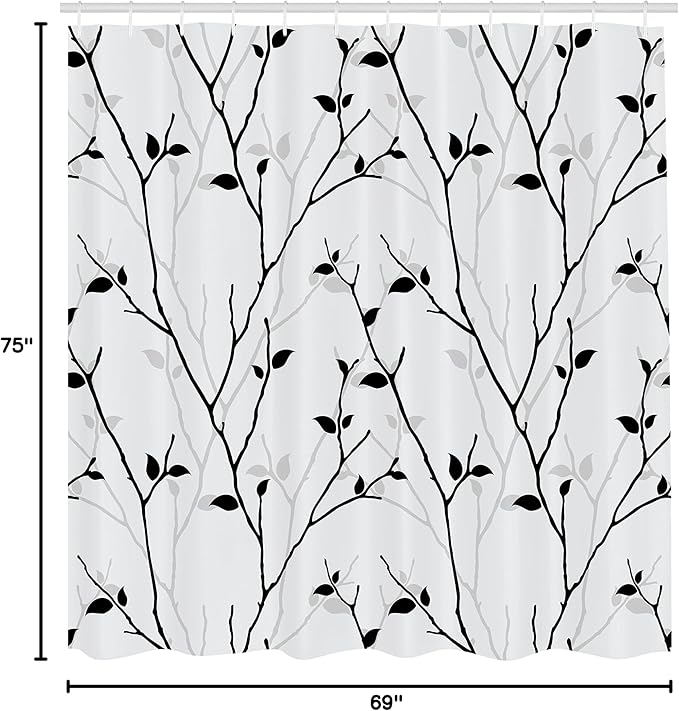 Ambesonne Leaf Shower Curtain, Branches in The Fall Trees Stem Twig Last Few Leafage Minimalistic Design Art, Cloth Fabric Bathroom Decor Set with Hooks, 69" W x 75" L, Coconut Black