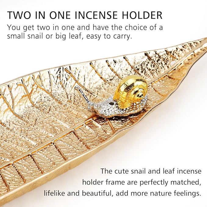 Accmor Incense Holder Set, Leaf and Snail Incense Burner, Incense Ash Catcher, Incense Sticks Holder for Counters, Meditation Room, Yoga, Home, Office, Gold