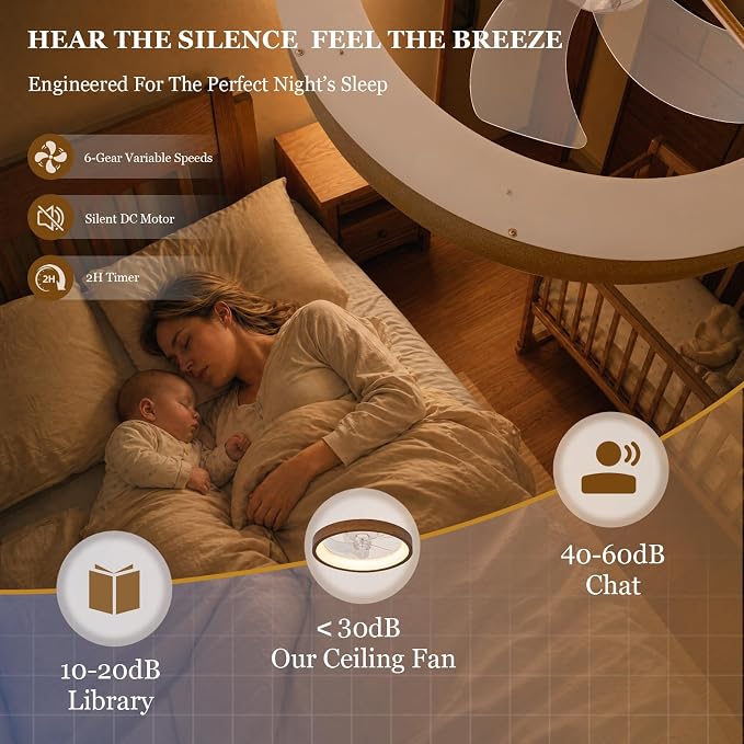 Ceiling Fans with Lights Low Profile Ceiling Fanwith Light and Remote/APP Control Dimmable LED Timing Wooden Walnut02