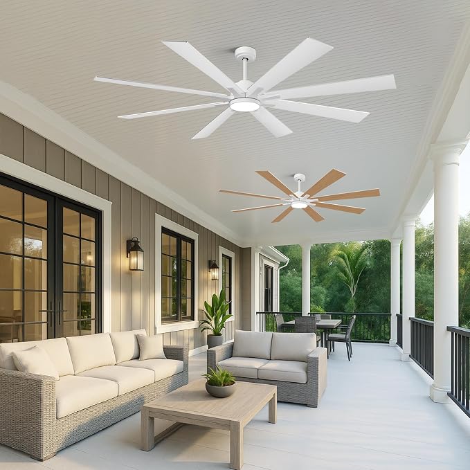 72 Inch White Ceiling Fans with Lights, Indoor Outdoor Ceiling Fans for Patios with Remote, 8 Double-Finish Blades, 5-CCT, Large CFM Quiet Reversible DC Fan for Living Room Gazebo