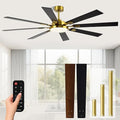 72 Inch Ceiling Fans with Lights and Remote, Dual Color 8 Blades, Bedroom Living Room Office Library Cafe Outdoor Industrial, 3CCT Dimmable, 6 Speed Reversible Quiet DC Motor, Gold/Wood Grain