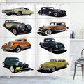 Ambesonne Cars Shower Curtain, Rare Fifties Vintage Vehicle Closed Roof Tops Original Timeless Automobile Graphic, Cloth Fabric Bathroom Decor Set with Hooks, 69" W x 70" L, Multicolor White