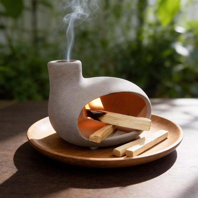 MOUGIGI Handmade Grey Palo Santo Holder – Elegant Incense Chimney for Palo Santo, Sage & Cones – Idealt Gifts for Stress Relief, Energy Cleansing, Yoga, Meditation, Zen, Altar Decor & Aromatherapy
