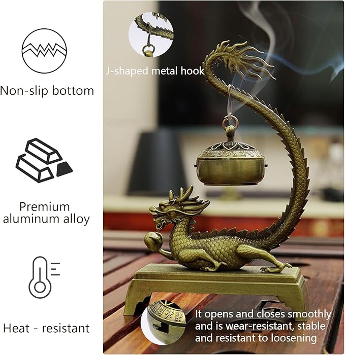 Dragon Incense Burner & Stick Holder with 40 Incense Sticks – Aroma Diffuser for Home Spa, Meditation Room & Zen Decor (Dragon)