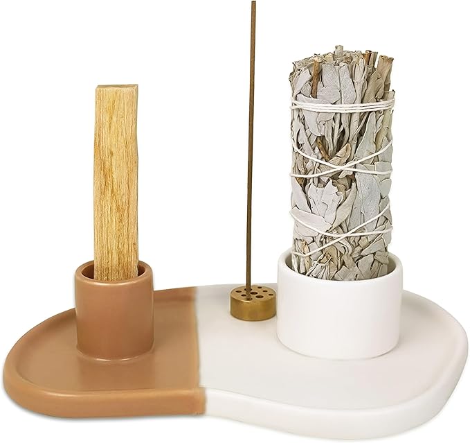 Ceramic 4 in 1 Incense Holder, Palo Santo Holder, Palo Santo Burner, Incense Stick Holder, Sage Holder for Smudging, Smudge Stick Holder, Palo Santo Holder for Zen Decor