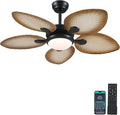 Wiviniya Tropical Ceiling Fans with Lights, 44 Inch Palm Leaf Outdoor Ceiling Fan with Light for Patios Porch Bedroom, Remote/APP Control, Reversible Quiet DC Motor, Dimmable LED, Wood Grain
