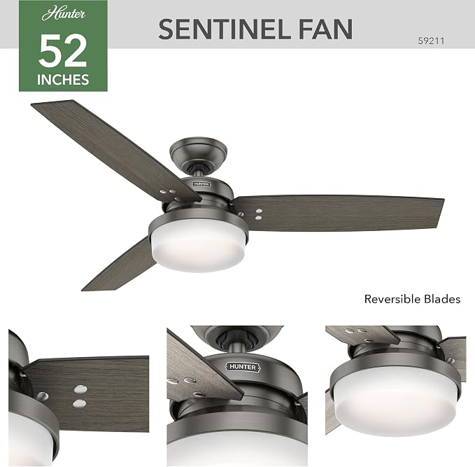 Hunter Sentinel, Indoor, Ceiling Fan, 3 Blades, 52 inch, Brushed Slate
