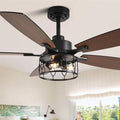 Dawn Whisper 52 Inch Black Ceiling Fans with Lights Farmhouse Ceiling Fan with Remote for Bedroom Living Room Caged Classic Chandelier Fan for Indoor(NO Bulbs