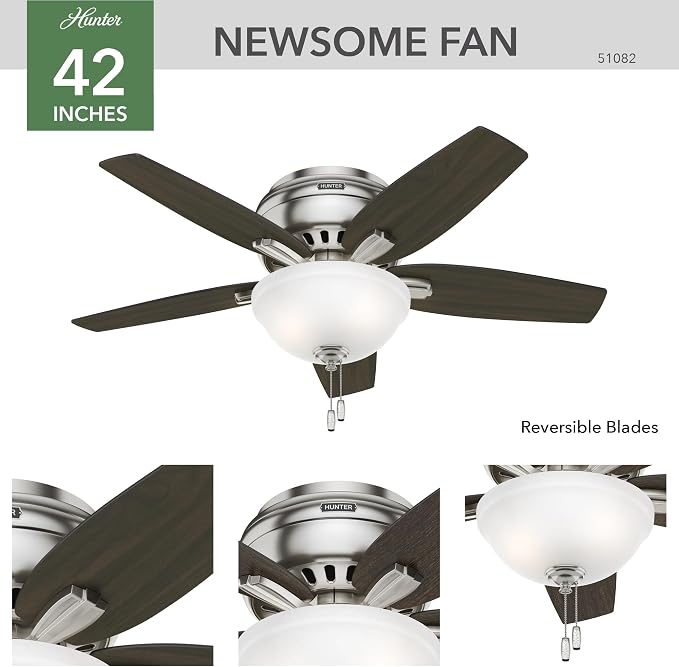 Hunter Newsome, Indoor, Ceiling Fan, Pull Chain, 42 inch, Brushed Nickel