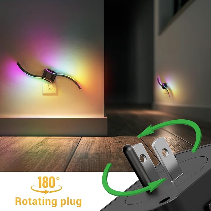 L LOHAS LED Night Light, Night Lights Plug into Wall | Modern Nightlight with Dusk to Dawn Sensor, 3000K & RBG Dimmable Wave Plug in Night Light, for Bedroom Bathroom Hallway