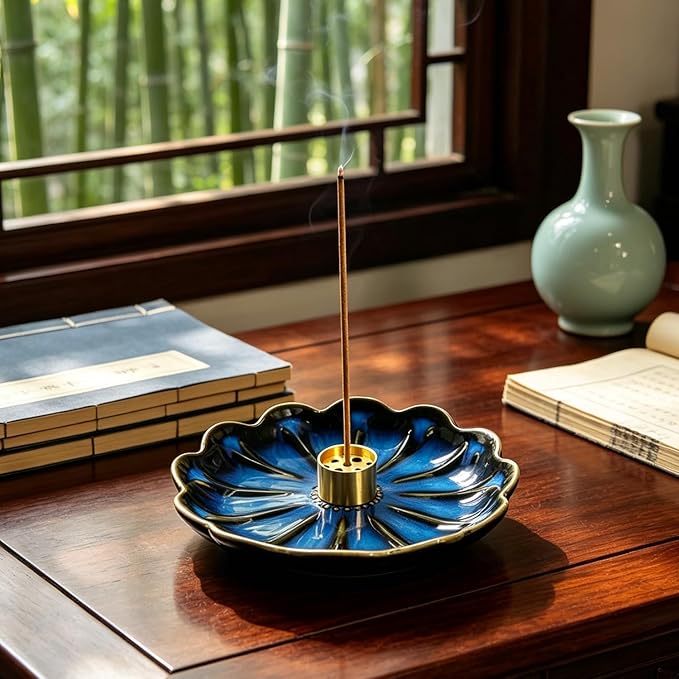 Incense Holder for Sticks, Ceramic Handmade Stick Incense Burner Tray with 2 Pcs Incense Holes – Multi-Purpose Ash Catcher for Sticks, Coils, White Sage & Palo Santo – Meditation Yoga Decor