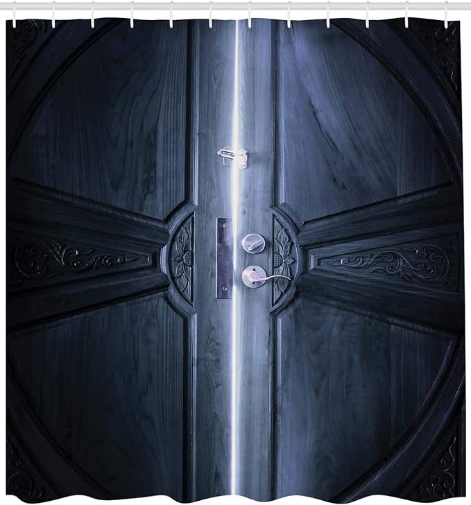 Ambesonne Rustic Shower Curtain, Sun Rays Entering Through Slightly Open Door Shadow Sunbeam Inside The House Image, Cloth Fabric Bathroom Decor Set with Hooks, 69" W x 70" L, Black White