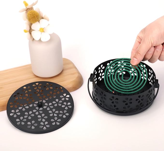 Mosquito Coil Holder Indoor Outdoor Portable Incense Coil Burner for Patio Camping (Black)