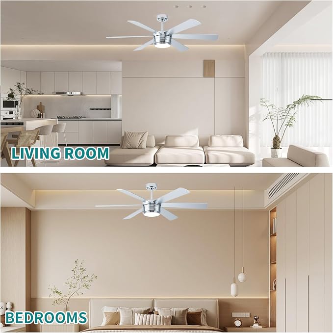 SHOWDI Nickel Ceiling Fans with Lights and Remote, Quick Installation, 56 in