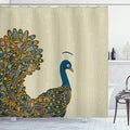 Ambesonne Peacock Shower Curtain, Oriental Background with Motley Bird Tail Ornate, Cloth Fabric Bathroom Decor Set with Hooks, 69" W x 84" L, Petrol Blue