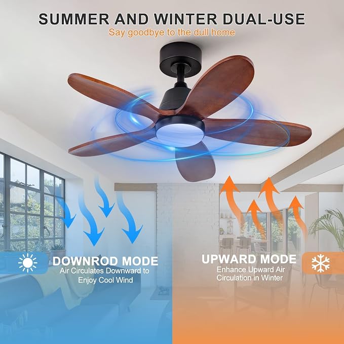 Ceiling Fans with Lights, 36 inch Modern Ceiling Fan with Light and Remote Control, 3CCT, Dimmable, Reversible, Noiseless, Black Ceiling Fan for Bedroom, Living Room
