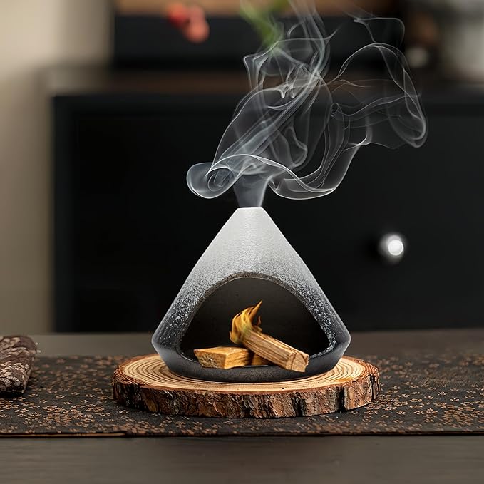 Palo Santo Holder, Mini Ceramic Zongzi Chimenea for Sage/Sticks/Cone, Modern Incense Burner for Yoga, Meditation, Energy Cleansing-Smudge Bowl with Ash Catcher, Anxiety Relief Gift to Women