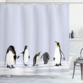 Ambesonne Animal Shower Curtain, Penguins on Polar ICY Land Winter Climate Arctic Cold Season Creatures Print, Cloth Fabric Bathroom Decor Set with Hooks, 69" W x 75" L, White Lilac