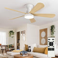 Depuley Small Ceiling Fan with Lights: 42-Inch Flush Mount Fan with Light and Remote - Low Profile Ceiling Fans Reversible Quiet DC Motor for Bedroom Living Room Indoor Outdoor, Wood Color