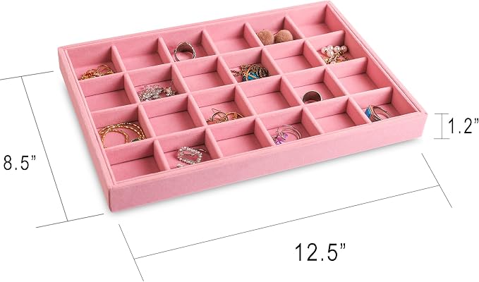 Frebeauty Jewelry Trays for Drawer,Set of 2 Jewelry Organizer and Storage | Velvet Material,Stackable,Adjustable Dividers,Drawer Inserts for Rings Studs Bracelet,Earring Organizer for Women Girls