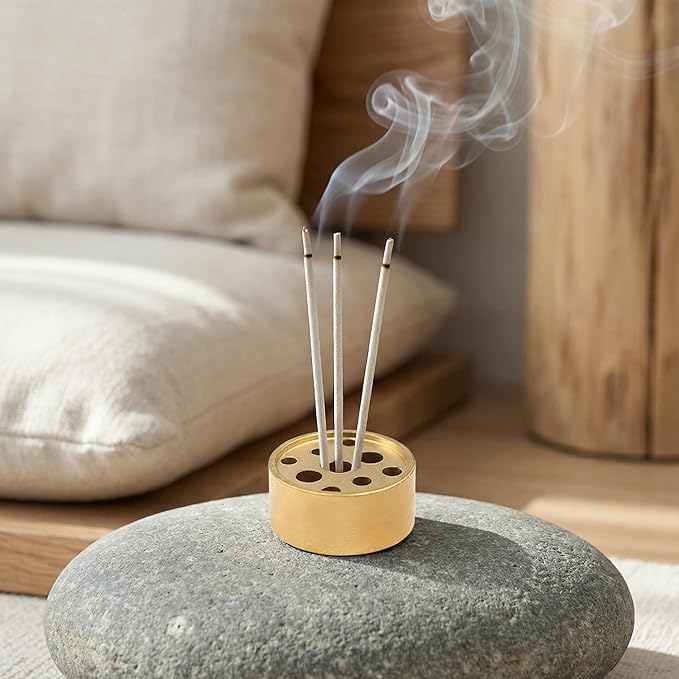 VOSAREA 4pcs Copper Incense Holders, 9-Hole Multi-Hole Incense Stick Bases, Small Retro Copper Burner Accessories for Meditation Room, Yoga Studio & Home Decor