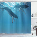 Ambesonne Ocean Shower Curtain, 2 Humpback Whales Swimming Near The Ocean Surface in The Rays from The Sun Image, Cloth Fabric Bathroom Decor Set with Hooks, 69" W x 70" L, Pale Blue