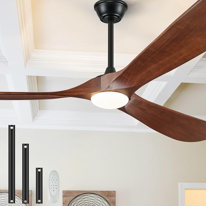 52" Ceiling Fans with Lights and Remote Control, Outdoor Ceiling Fan with Lights High CFM Quiet 3 Blade Wood Walnut Fan, Propeller Ceiling Fan for Outdoor/Indoor,Dark Walnut