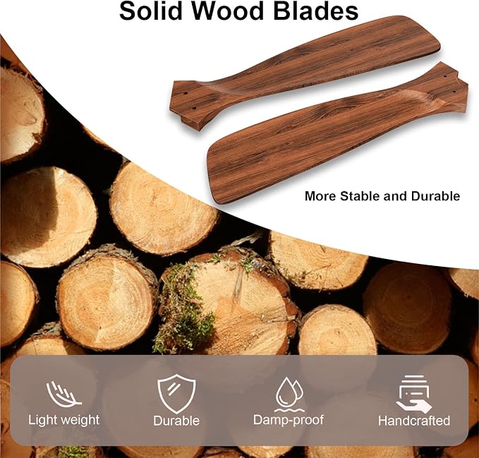 Obabala 52 Inch Ceiling Fans with Lights and Remote Control-Outdoor Ceiling Fan Walnut Wood 3 Blade for Bedroom Living Room Indoor Farmhouse Patio, Reversible Noiseless DC Motor