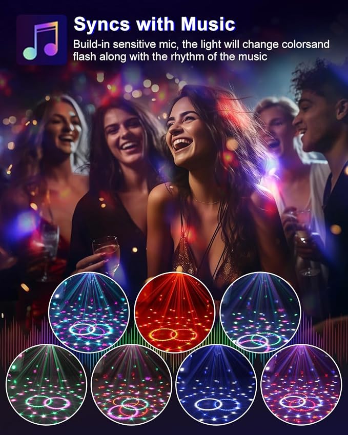 Disco Ceiling Fans with Lights,7 Color Disco Ball Modes, Flush Mount Low Profile Ceiling Fan with Light and Remote Control Dimmable 3 Color Reversible Motor 6 Speeds for Bedroom Living Room Party