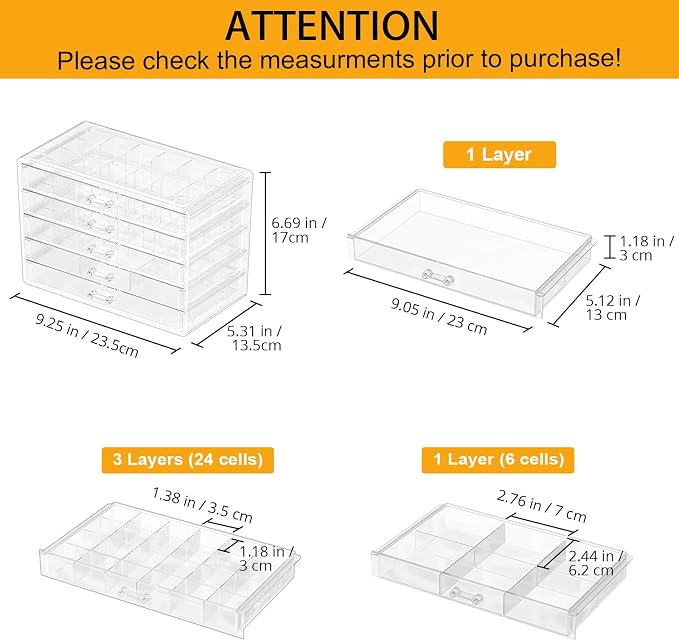 ProCase Acrylic Earrings Holder Organizer Box -Clear, 5 Layers | 79 Jewelry Storage Grid Large Clear Compartments Transparent Stackable Drawers Jewelry Display for Earring Ring Bracelet