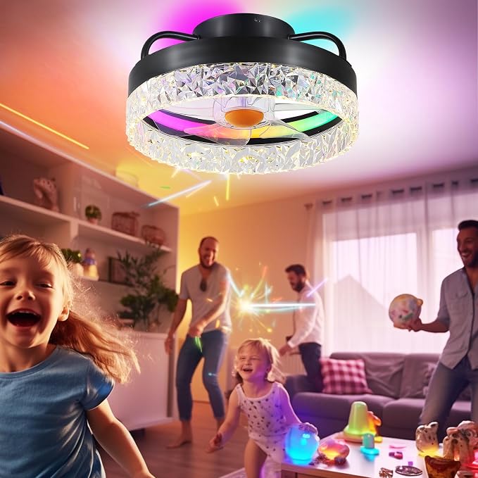 Mpayel RGB Ceiling Fans with Lights and Remote, 13'' Low Profile Ceiling Fans, LED Bladeless Modern Flush Mount Ceiling Fan Light for Bedroom, Living Room, Kitchen