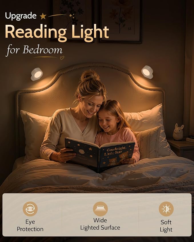 LED Wall Mounted Lights, Rechargeable Wall Sconces, 3 Color Temps, Remote & Touch, 360° Rotating and Dimmable for Bedroom, Bedside & Reading (White, 3 Pack)