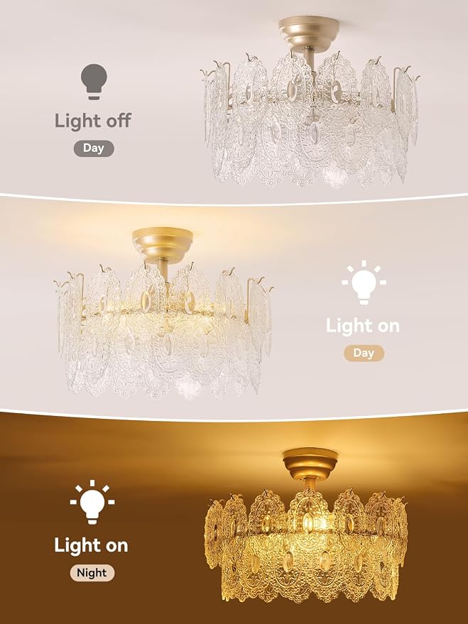 20" Gold Fandelier Ceiling Fans with Lights, Crystal Chandelier Ceiling Fans with Lights Remote Control, Mid Century French Caged Fandelier with 6 Speeds for Bedroom, Living Room
