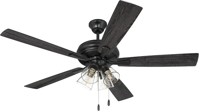 Craftmade 52" Eos 4 Light Ceiling Fan in Flat Black Finish with Reversible Flat Black/Greywood Blades