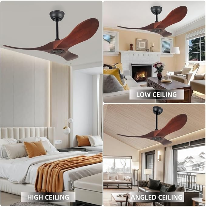 36 Inch Ceiling Fan No Light, 6-Speed Silent DC Motor, Solid Wood Reversible Modern Style Ceiling Fan, Suitable For Living Room, Dining Room, Bedroom, Outdoor