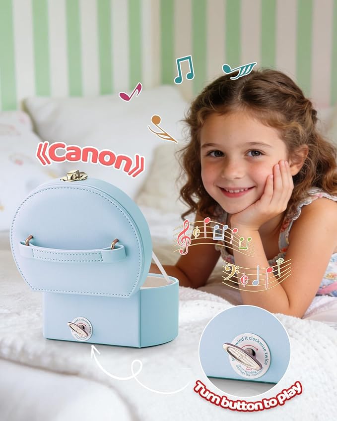 VLANDO Bithday Gift for Girl - Musical Jewelry Box for Girls, Small Kid Music Box with Ballerina for Party Bedroom Decor, Gifts for Girls Kids - Blue