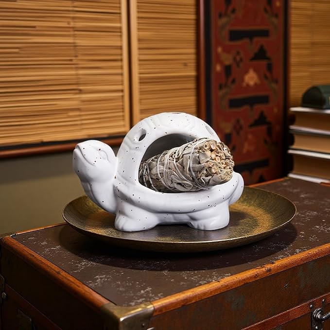 Turtle Palo Santo Holder Ceramic Palo Santo Burner Sage Holder for Burning,Sea Turtle Incense Holder for Wood Sticks Incense Cones and Sage,Incense Burner for Yoga Zen Meditation Altar Decor (D)