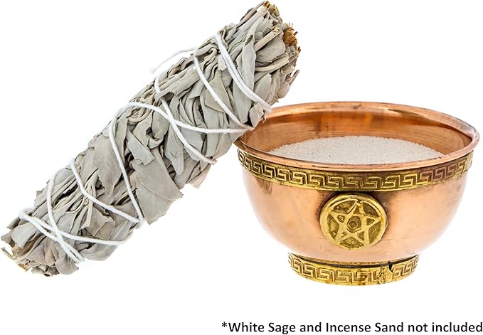Pentagram Copper Bowl - Offering Bowl for Altar Use, Ritual Offerings, Witchy Home Decor - Incense Holder for Incense Cones, White Sage, Palo Santo Sticks - 3 Inches Wide