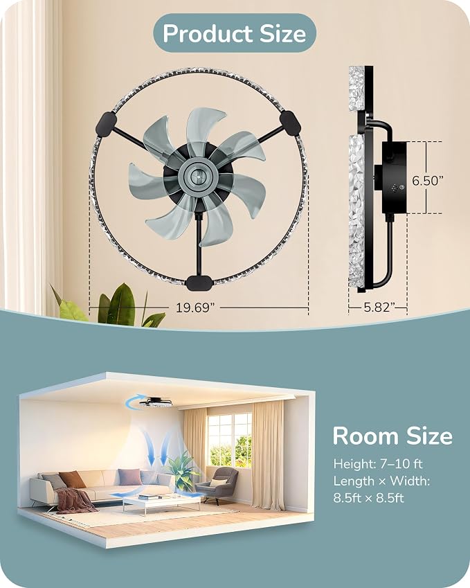 EDISHINE Ceiling Fans with Lights and Remote, 20'' Low Profile Ceiling Fan, 3000-6000K Dimmable, 6 Speeds LED Modern Flush Mount Fan Light, DC Motor, APP Control, Black Fandelier for Bedroom, Kitchen