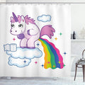 Ambesonne Funny Shower Curtain, Unicorn Pooping Rainbow Over Clouds Creative Girls Fantasy Cartoon, Cloth Fabric Bathroom Decor Set with Hooks, 69" W x 70" L, Pale Purple