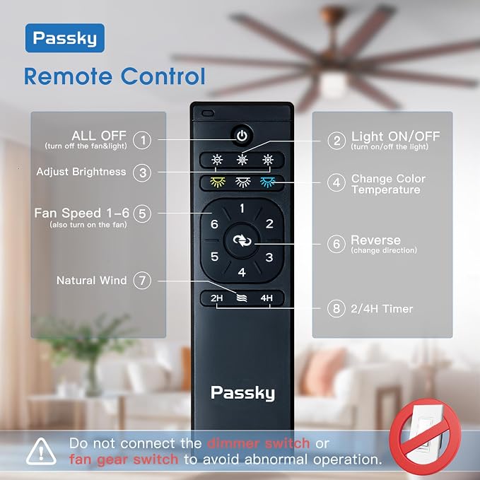 Passky Ceiling Fans with Lights, 72 inch Bronze Ceiling fan with Light and Remote Control, Reversible, Dimmable, 3CCT, Quiet, Caged Ceiling Fan for Farmhouse, Bedroom, Living Room, Indoor/Outdoor Use