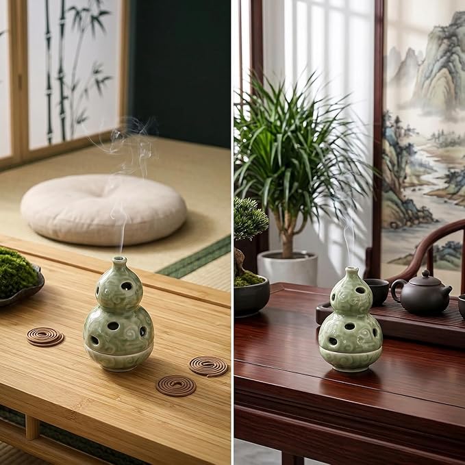 Ceramic Incense Burner, Incense Holder Suitable for Incense Sticks, Cone Incense, Palo Santo, White Sage, for Spiritual Cleansing, Stress Relief, Meditation Accessories (HuLu)