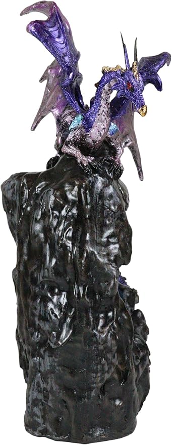Ebros Gift Purple Azurite Quartz Dragon Climbing On Faux Geode Crystal Gemstone Quarry Mountain Cave Backflow Incense Burner Figurine Faux Stone