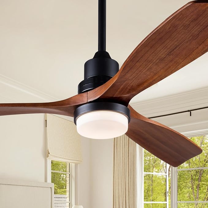 52 Inch Outdoor Ceiling Fans with Lights and Remote Control, Dimmable Outdoor Ceiling Fans for Patios 3 Blade Wood Black Walnut Bedroom Ceiling Fan with Light, Wall Switch