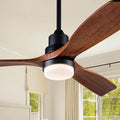 52 Inch Outdoor Ceiling Fans with Lights and Remote Control, Dimmable Outdoor Ceiling Fans for Patios 3 Blade Wood Black Walnut Bedroom Ceiling Fan with Light, Wall Switch