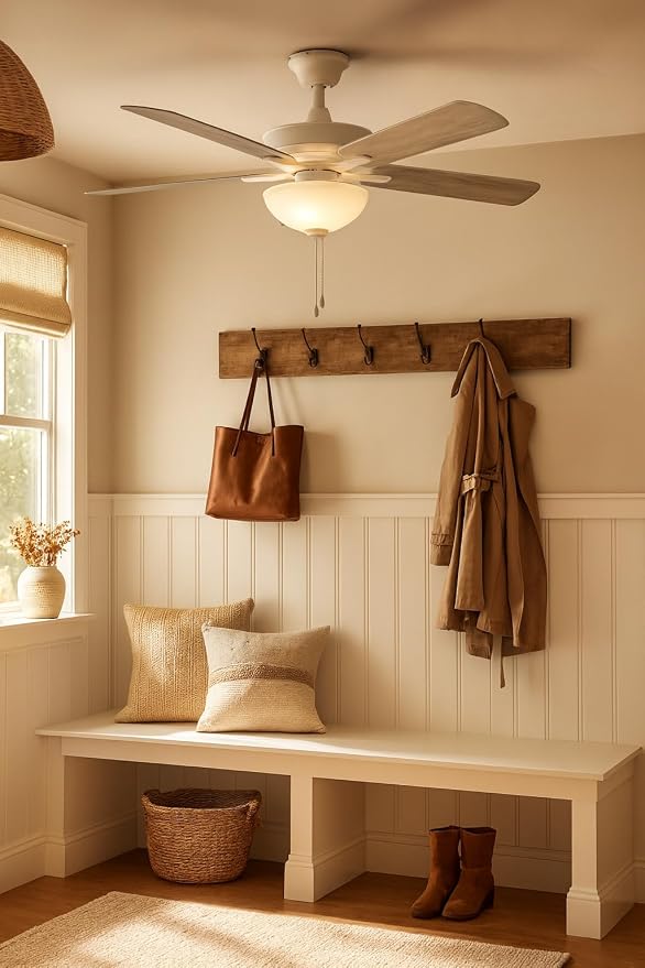 Hinkley Metro 52" LED Indoor Dual Mount Ceiling Fan with Light, Traditional Style, Reversible Wooden Fan Blades, Chalk White and Weathered Wood, Remote Sold Separately
