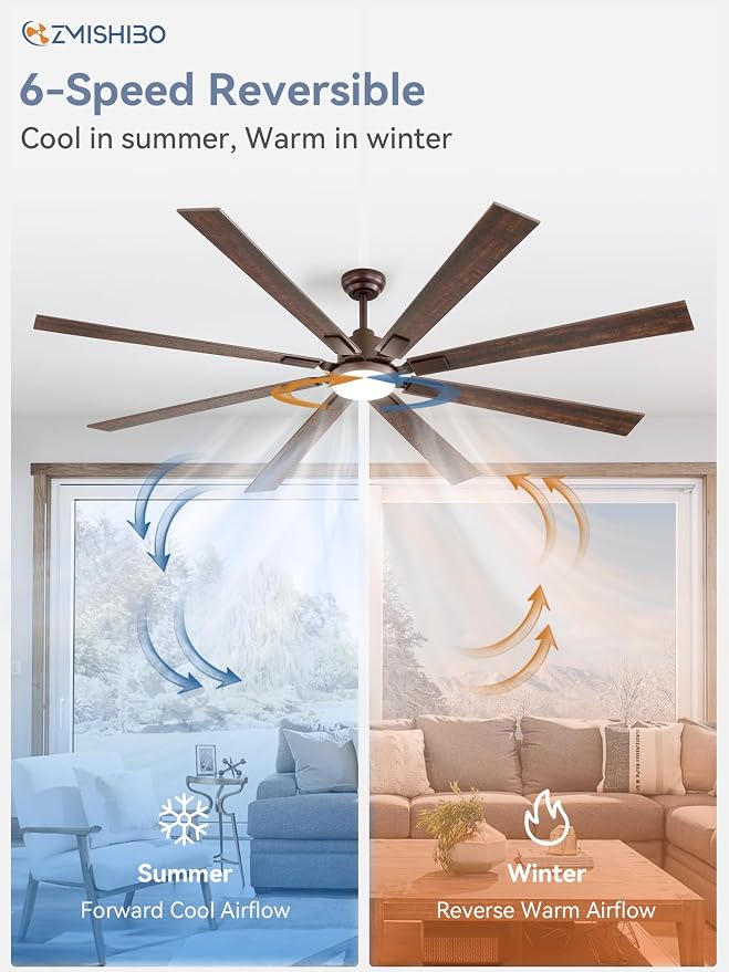 ZMISHIBO 80 Inch Oil Rubbed Bronze Ceiling Fans with Lights and Remote, Indoor/Outdoor Farmhouse Ceiling Fan for Living Room Patio, 6 Speed Reversible Quiet DC Motor, 3CCT, Dual Finish Blades