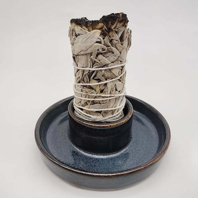 Sage Holder, Sage Holder for Burning, Ceramic Smudge Bowl with Ash Catcher for Meditation Space(Sage Not Included) (Blue)
