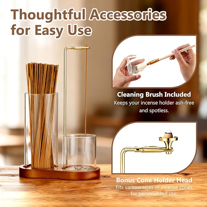 3-in-1 Incense Holder for Sticks, Anti-Ash Incense Sticks Burner with Enlarged Ash Catcher and Storage Cup for Meditation, Yoga, Spa, Home Décor and Gifts (Cone Holder & Brush Included)
